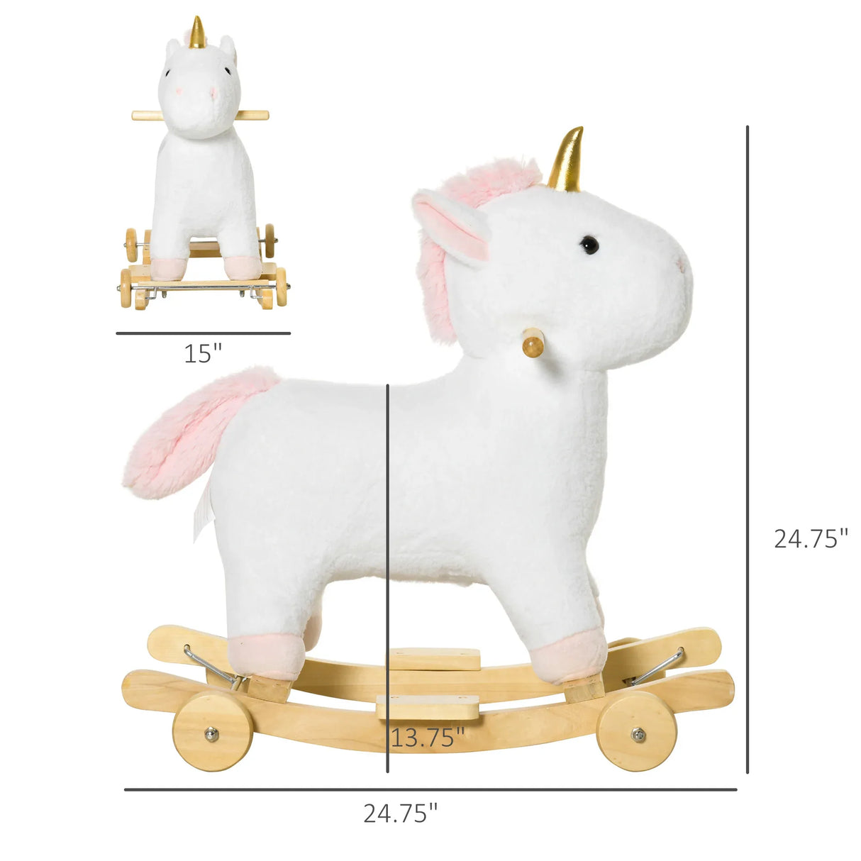 Plush 2-in-1 Rolling Unicorn Plush Rocking Horse - Omega Lifestyles