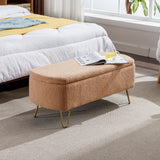 Camel Faux Fur Storage Ottoman Bench With Gold Legs - Omega Lifestyles