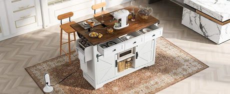 Farmhouse Kitchen Island Rolling Cart With Power Outlet - Omega Lifestyles