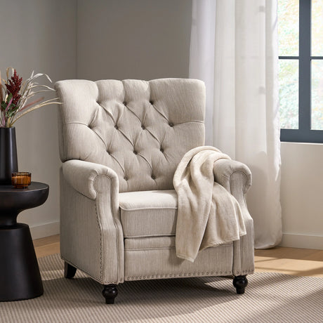 Contemporary Beige Fabric Pushback Recliner Chair - Omega Lifestyles