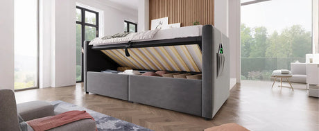 Twin Gray Velvet Upholstered Hydraulic Storage Daybed With USB Charging - Omega Lifestyles