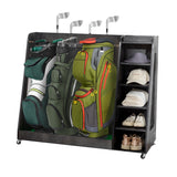 Gray Wooden Golf Bag Storage Rack With Drawers Organizer