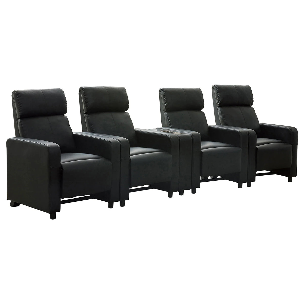 Black Upholstered Home Theater Seating Set With Console - Omega Lifestyles