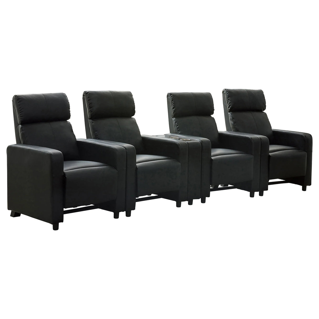 Black Upholstered Home Theater Seating Set With Console - Omega Lifestyles