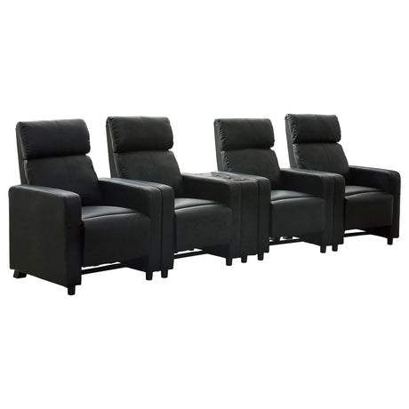 Black Upholstered Home Theater Seating Set With Console - Omega Lifestyles
