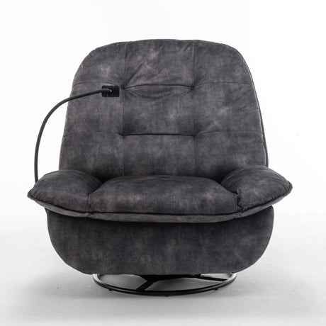 Modern Black Velvet Swivel Gliding Recliner Chair With Phone Holder - Omega Lifestyles