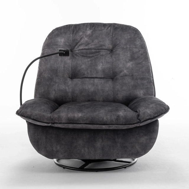 Modern Black Velvet Swivel Gliding Recliner Chair With Phone Holder - Omega Lifestyles