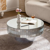 Round Mirrored Crystal Edge Silver Coffee Table - Omega Lifestyles