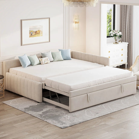 Full Upholstered L-Shaped Daybed With Twin Trundle - Omega Lifestyles
