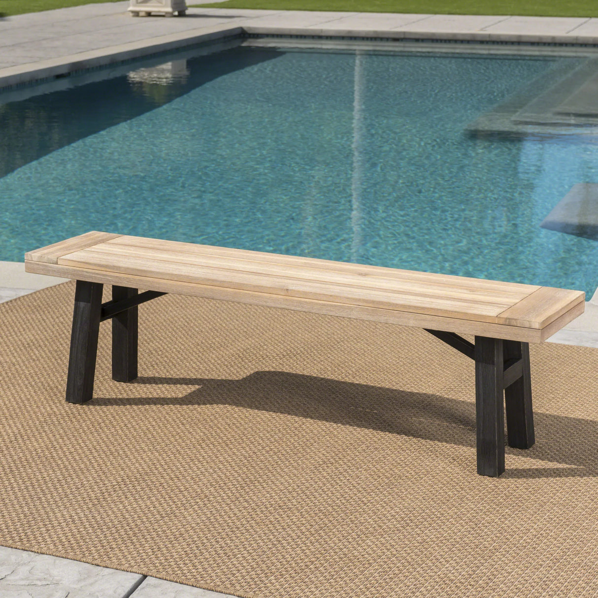 Rustic Acacia Wood Slat Panel Outdoor Bench - Omega Lifestyles