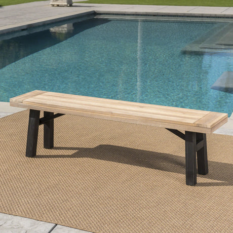 Rustic Acacia Wood Slat Panel Outdoor Bench - Omega Lifestyles