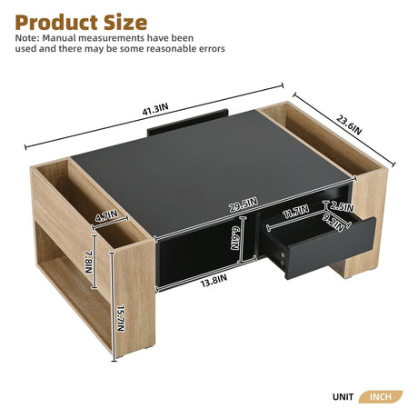 High Glossy Two Drawer Wood Grain Coffee Table - Sleep Galleria