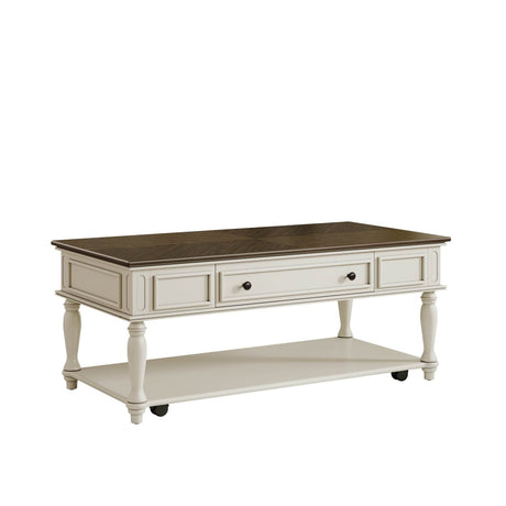 Mid-Century Farmhouse Coffee Table With Drawer Wheels - Sleep Galleria