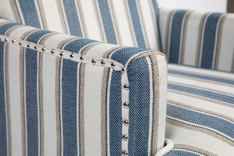 Vintage Blue White Striped Upholstered Accent Chair - Omega Lifestyles