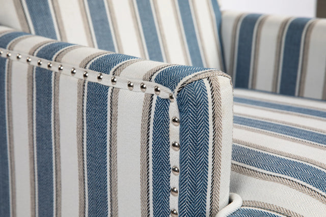 Vintage Blue White Striped Upholstered Accent Chair - Omega Lifestyles