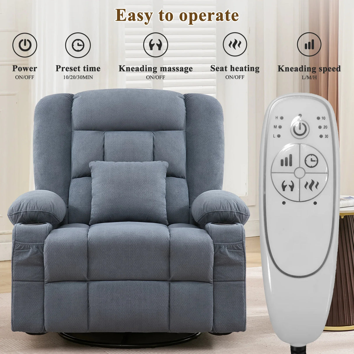 3D Kneading Heated Rocker Recliner Chair With USB Port - Omega Lifestyles
