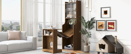 Mid-Century Modern Walnut Foldable Desk With Hutch - Omega Lifestyles