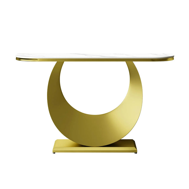 Half-Moon Faux Marble Top Gold Metal Console Table - Omega Lifestyles