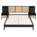 Queen Solid Wood Platform Bed Frame With Nightstands And Lamps - Omega Lifestyles