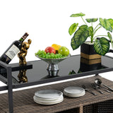 Outdoor Wicker Bar Cart With Glass Top And Wheels - Omega Lifestyles