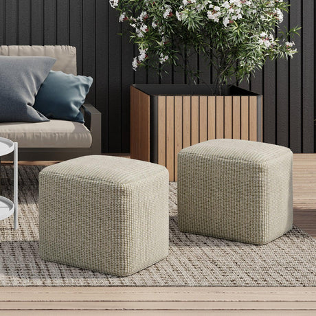 Square Woven Indoor Outdoor Pouf Cream Natural Fiber - Omega Lifestyles
