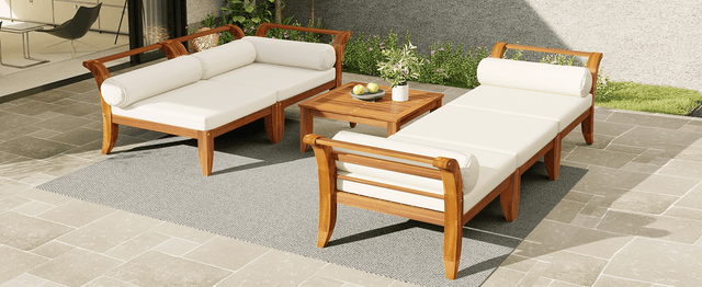 6-Piece Acacia Wood Modular Outdoor Patio Sofa Set - Omega Lifestyles
