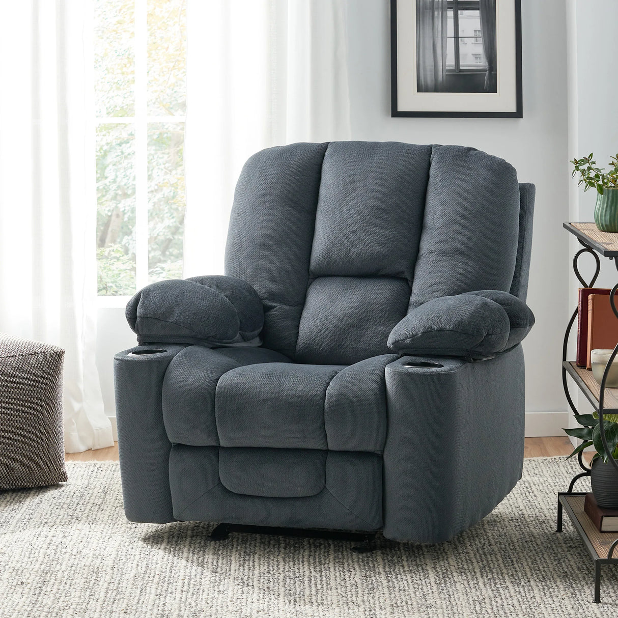 Manual Recliner Chair With Skin-Friendly Fabric And Cup Holders - Omega Lifestyles