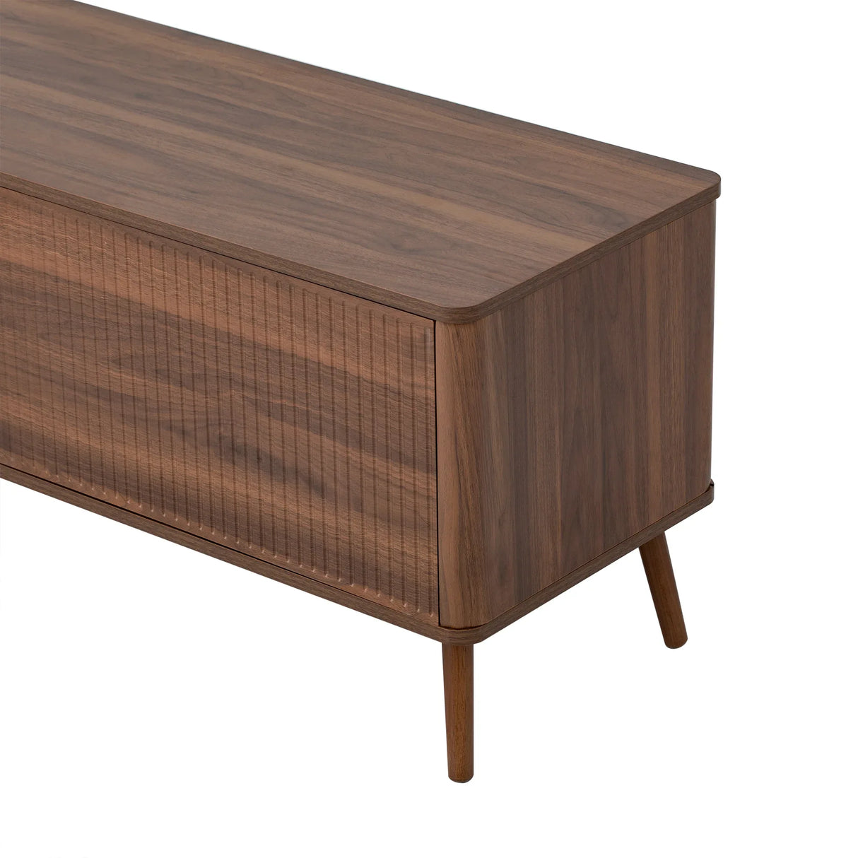 70-Inch Walnut Fluted Modern TV Stand With Storage - Omega Lifestyles