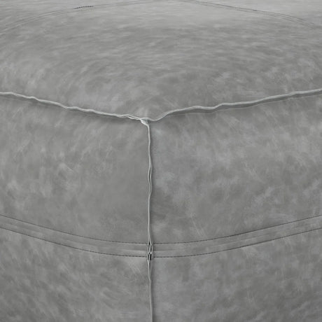 Distressed Grey Vegan Faux Leather Square Pouf Stool - Omega Lifestyles