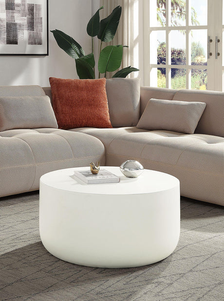Natural White Round Cement Coffee Table Synthetic Wood - Omega Lifestyles