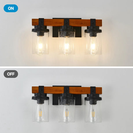 3-Light Matte Black Wooden Glass Shade Wall Lamp - Omega Lifestyles