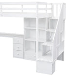 Twin Loft Bed With L-Shaped Desk Drawers Cabinet Staircase - Omega Lifestyles