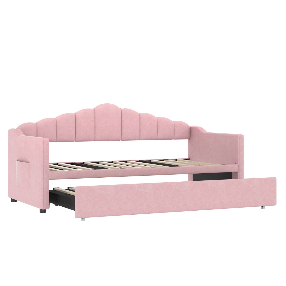 Upholstered Twin Velvet Daybed With Adjustable Trundle And Charging - Omega Lifestyles