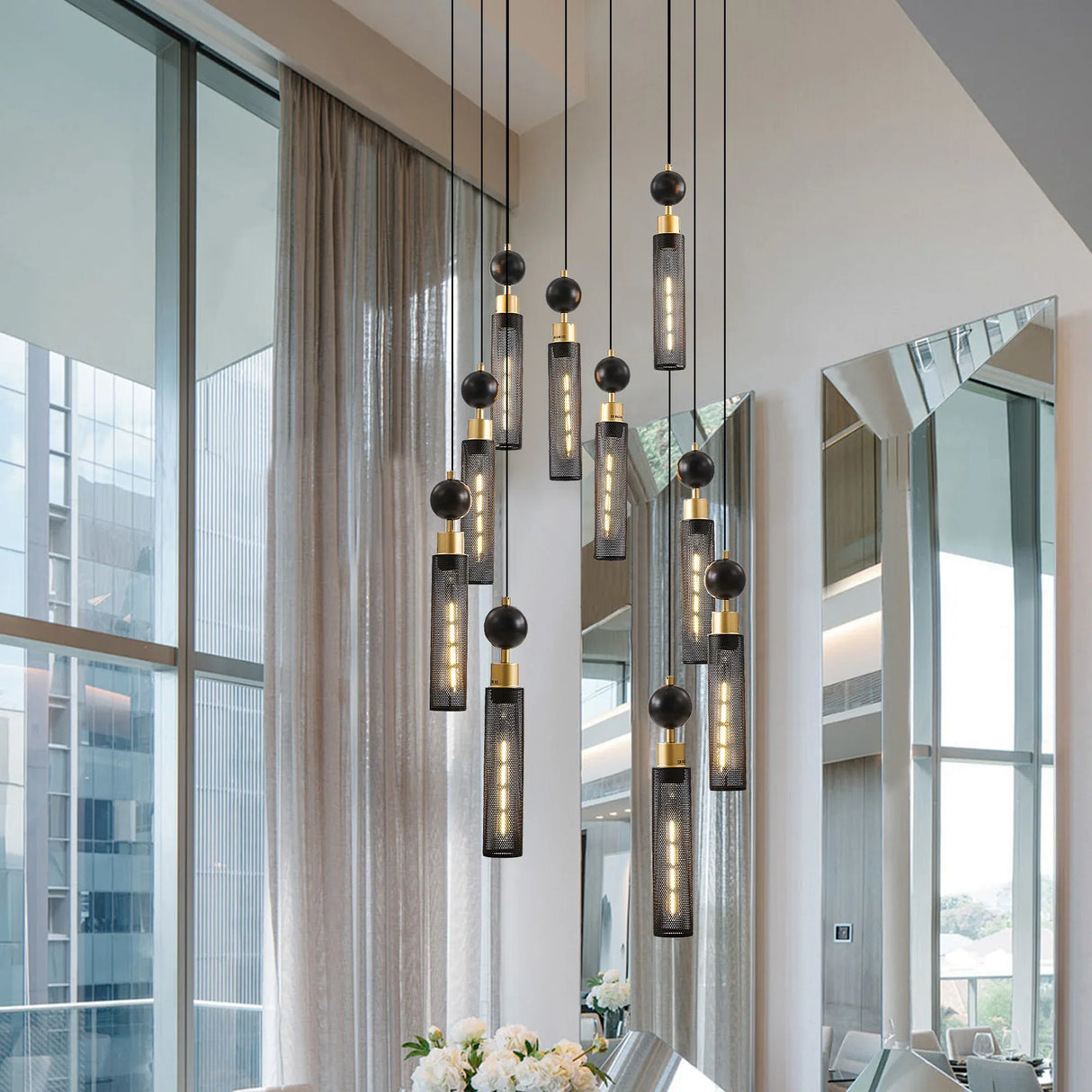 Modern Industrial 9-Light Adjustable Iron Pendant Chandelier - Omega Lifestyles