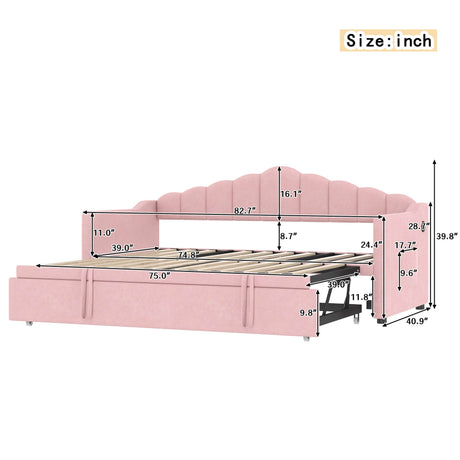Upholstered Twin Velvet Daybed With Adjustable Trundle And Charging - Omega Lifestyles