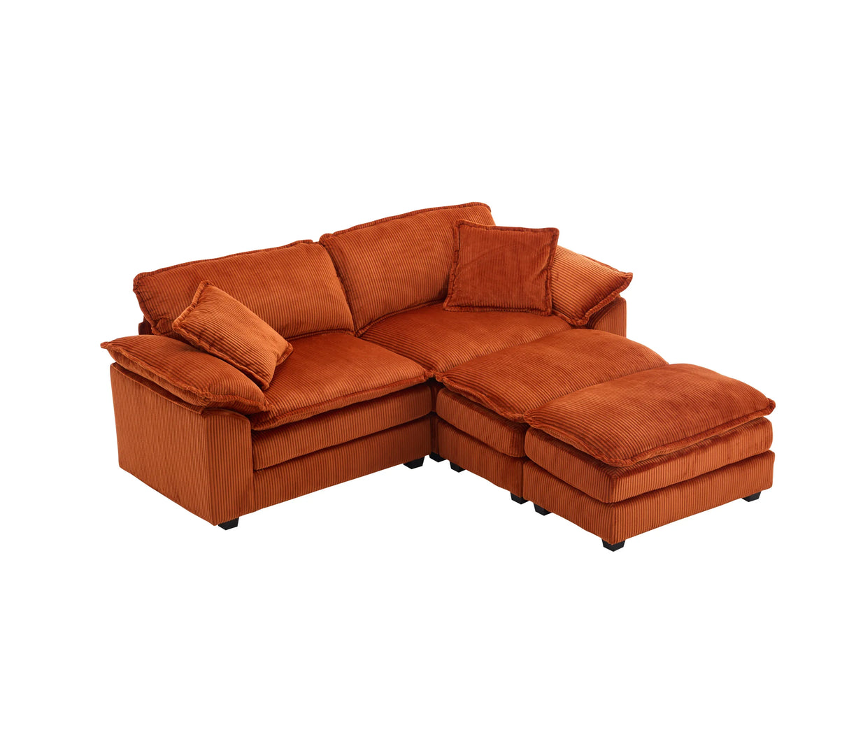 Corduroy 2-Seat Sofa With Pillows And Ottomans - Omega Lifestyles