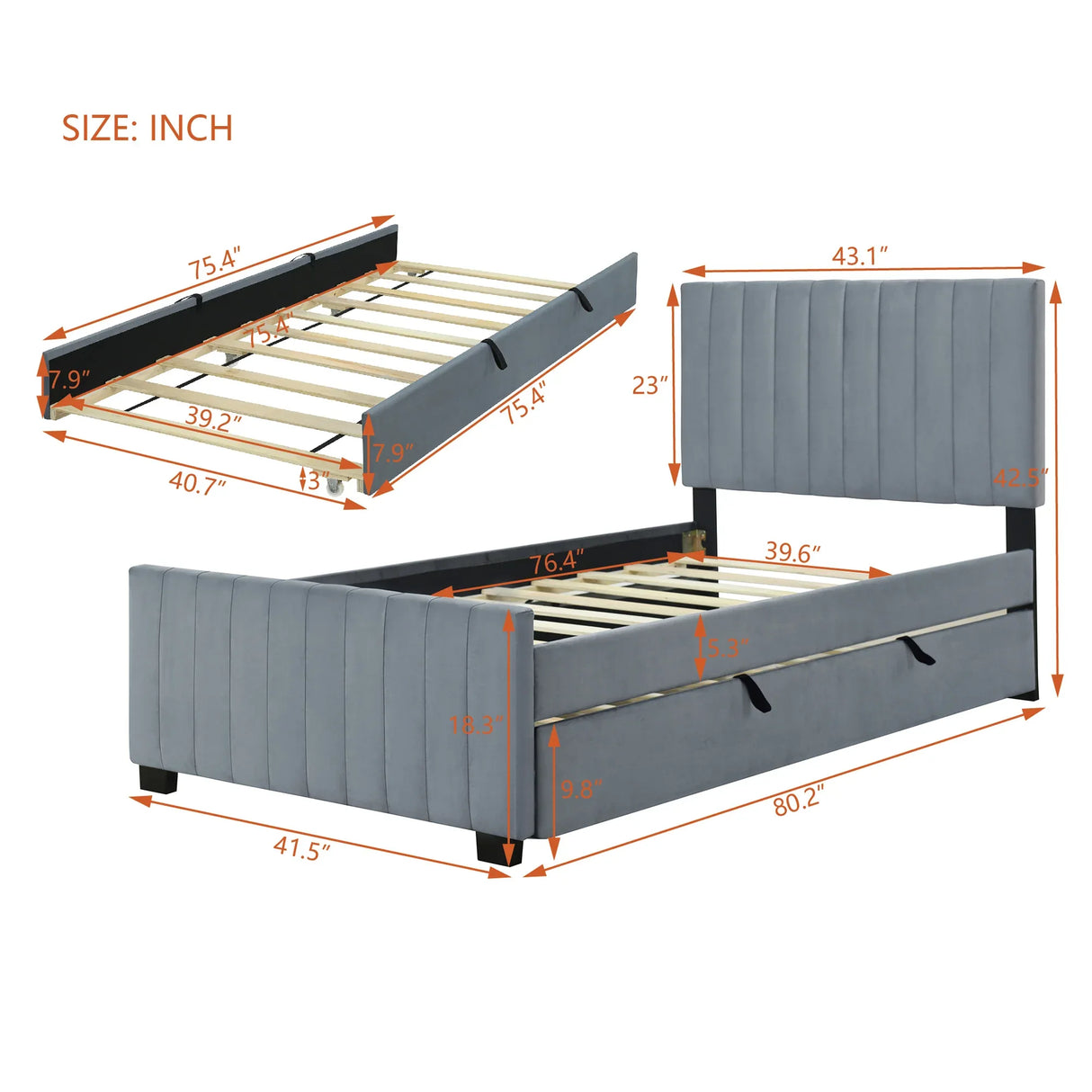 Twin Velvet Upholstered Platform Bed With Trundle - Omega Lifestyles