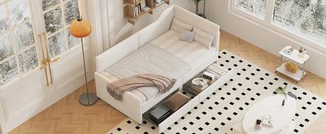 Twin L-Shaped Corduroy Upholstered Daybed With Storage Drawers - Omega Lifestyles