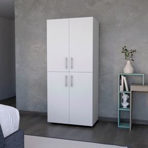Contemporary White Melamine Hazel Armoire With Shelves - Omega Lifestyles