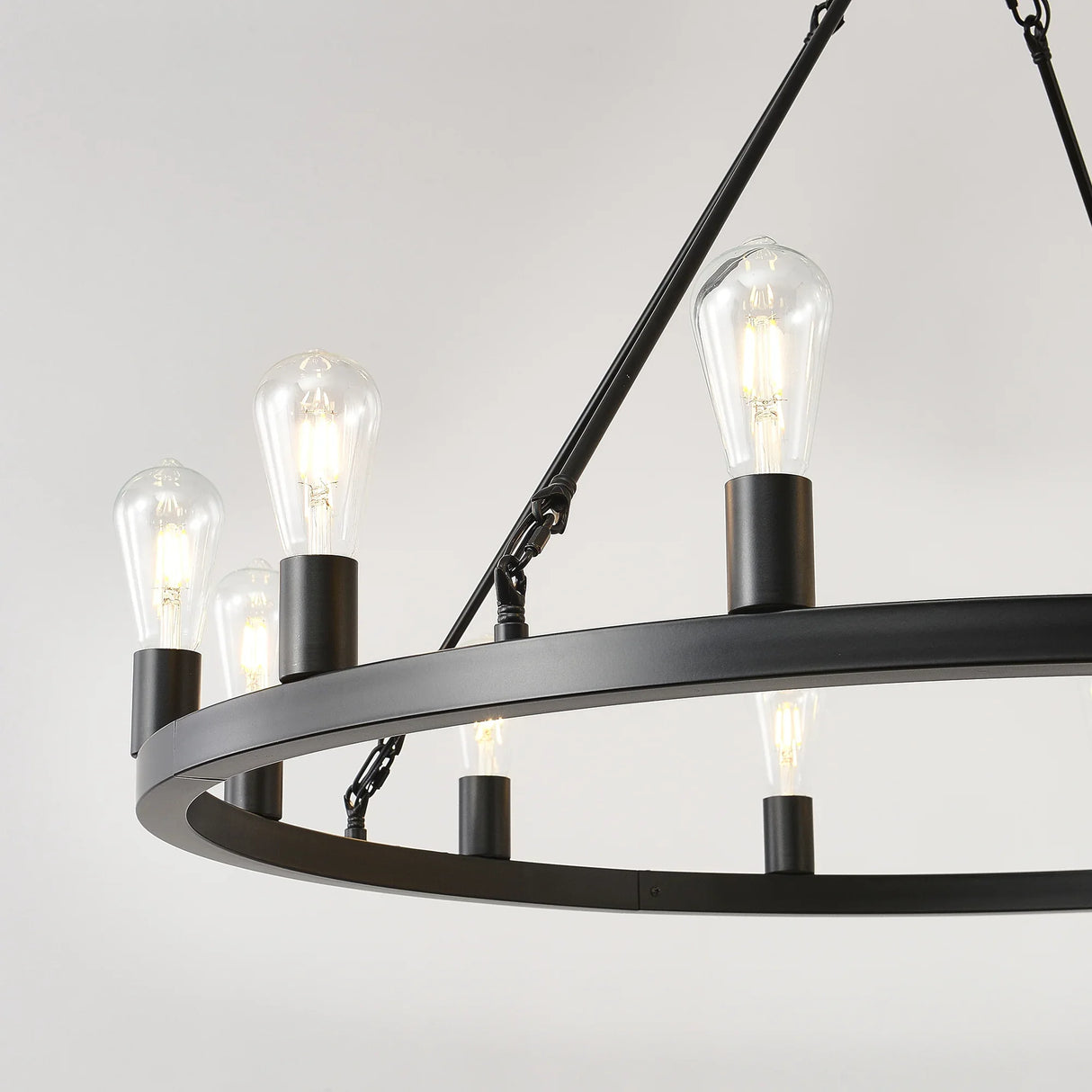 Farmhouse Matte Black Wagon Wheel 12-Light Chandelier - Omega Lifestyles