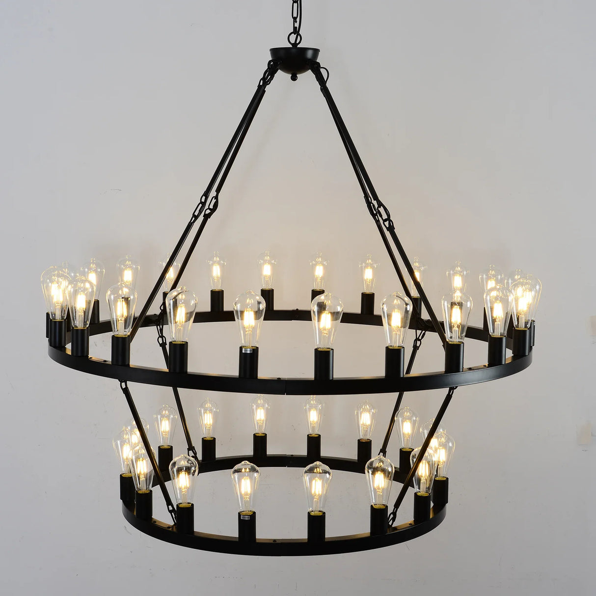 Matte Black Iron Wagon Wheel Farmhouse Chandelier 47-Inch - Omega Lifestyles