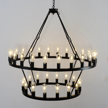 Matte Black Iron Wagon Wheel Farmhouse Chandelier 47-Inch - Omega Lifestyles
