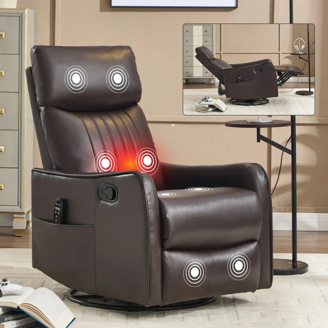 Brown Faux Leather Manual Heat Massage Recliner Chair - Omega Lifestyles