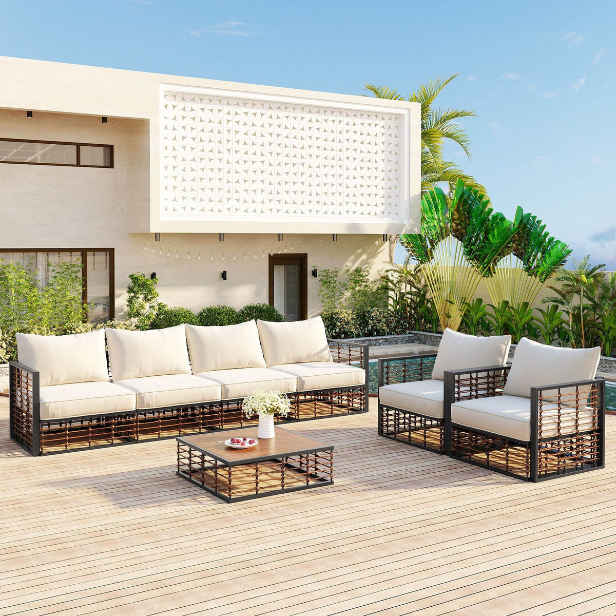 7-Piece Modern Metal Outdoor Patio Sectional Sofa Set