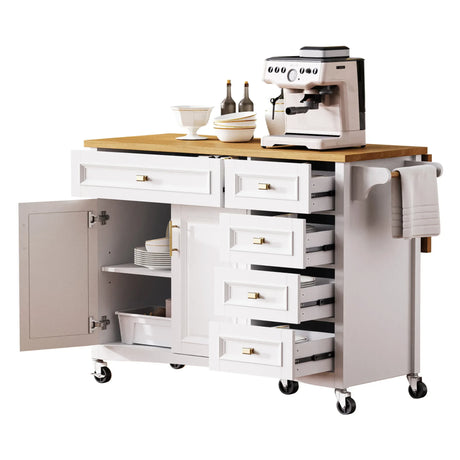 Classic Vintage Embossed White Kitchen Island On Wheels - Omega Lifestyles