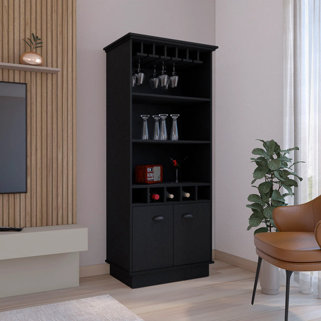 Modern Black Particle Board Kitchen Storage Bar Cabinet 70-Inch - Omega Lifestyles