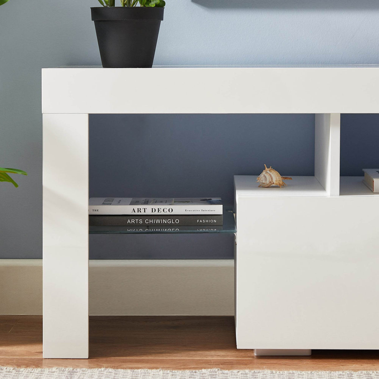 Modern White LED Backlit Particle Board TV Console - Sleep Galleria