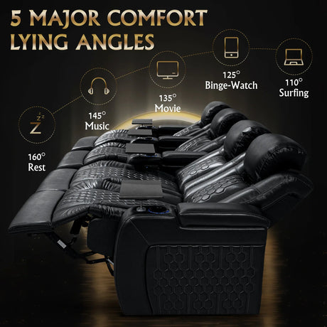 Power Recliner Genuine Leather Fully Adjustable With RGB Lighting - Omega Lifestyles