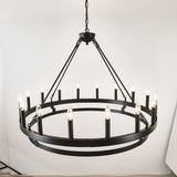 39-Inch 16-Light Matte Black Wagon Wheel Chandelier - Omega Lifestyles