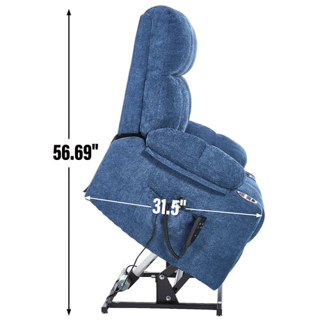 Blue Medium-Firm Power Lift Recliner Chair With Massage - Omega Lifestyles